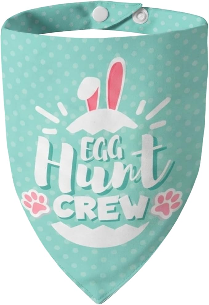 Easter 2-in-1 Dog Bandanas with Cute Egg Hunt Crew & Security Roles for Easter, Medium, Small, Green