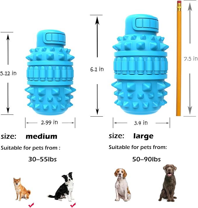 PIFFZEDO Natural Rubber Squeaky Dog Chew Toy for Medium Aggressive Chewers | Indestructible squeak toy, tough chew toy for power chewers, birthday gift, cleans tartar, azure medium size