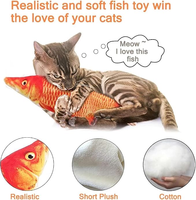 Tocirelo Cat Toys for Bored Indoor Adult Cats - Interactive Cat Toy Catnip | Catnip Kicker Toy for for Indoor Cats，Moving Kitten Kicker Self Play, 11" Electric Flopping Fish for Boredom Kitty Exercise