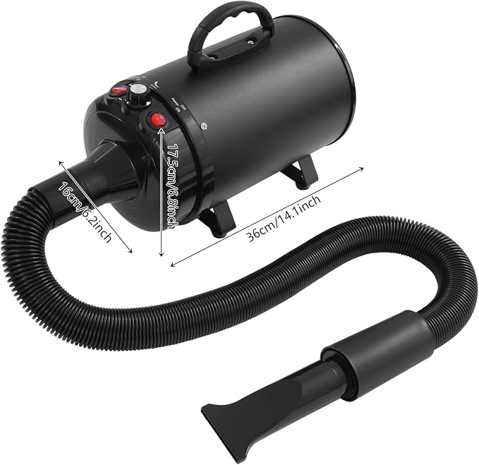 Professional Pet Hair Dryer 2200W, High Velocity Adjustable Dog Cat Blower with 4 Nozzles, Heater, Quiet, Pure Copper Motor, Fast Drying, Black, Grooming Dryer for Home Salon (Black)