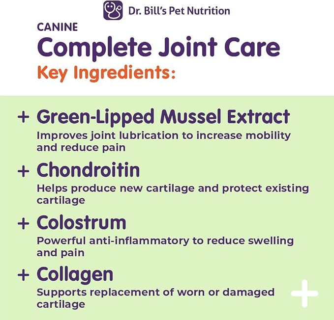 Dr. Bill’s Canine Complete Joint Care – Advanced Hip & Joint Supplement for Dogs – Supports Mobility, Cartilage & Muscle with HMB, Multi-Collagen, Green Lipped Mussel & Turmeric