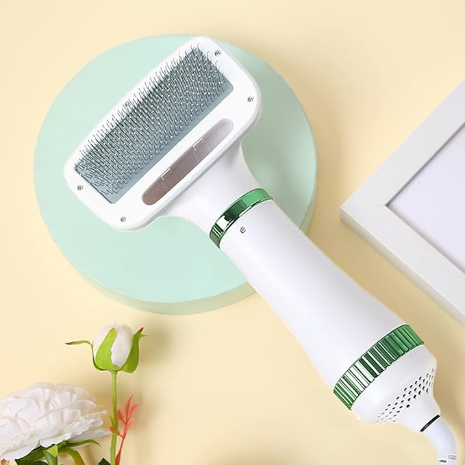 2 in 1 Pet Hair Dryer Dog Dryer with 3 Quiet Heat Settings for Short & Long Haired Dogs Grooming Kit Dog Bathing Supplies with Smooth Brush for Small and Medium Dogs and Cats (Green)
