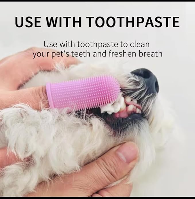 Gomoly Pet Toothbrush, 360 ° Dog Tooth Cleaning Set, Cat Finger Cover Toot-hbrush for Cleaning Tongue Coating and Tooth Care, Pet Silicone Finger Cover Toothbrush Set of 2 with Case (Pink, Large)