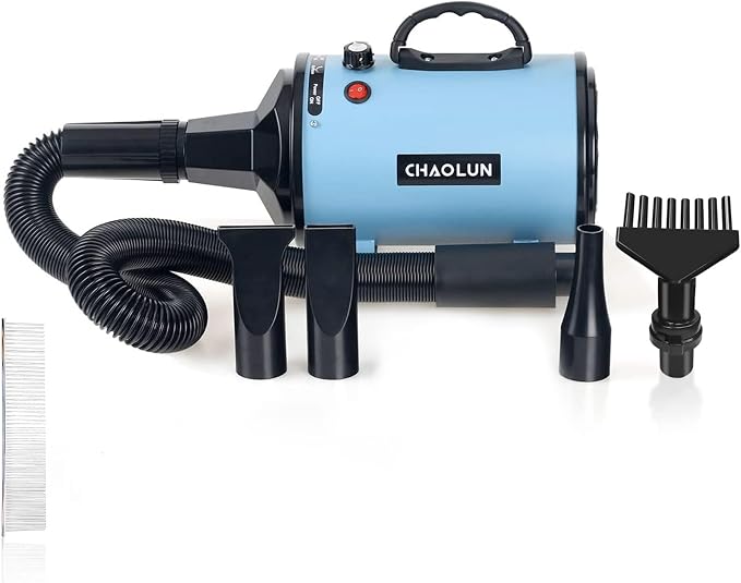 High Velocity Dog Grooming Dryer, Pet Blow Dryer with Heater, Blue