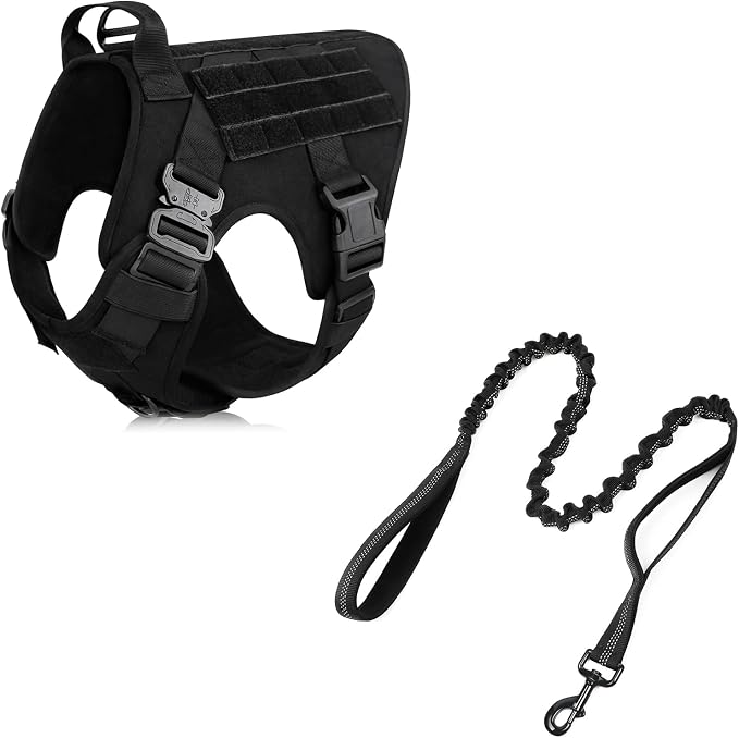 rabbitgoo Tactical Dog Harness and Leash for Medium Sized, Heavy Duty Dog Harness with Handle, No-Pull Service Dog Vest Medium Breed, Adjustable Military Dog Vest Harness for Training Hunting Walking