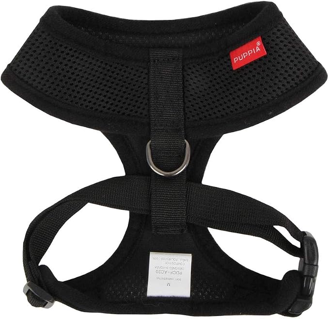 Puppia Soft Dog Harness No Choke Over-The-Head Triple Layered Breathable Mesh Adjustable Chest Belt and Quick-Release Buckle, Black, X-Small