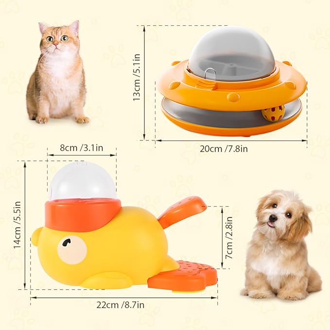 Duck Shape Dog Treat Dispenser, 2-in-1 Duck Shaped Slow Feeder Interactive Dog Toys, Mentally Stimulating Puzzle Toy, Reduces Bloating Anti-Gulping for Indoor Pets (Yellow)