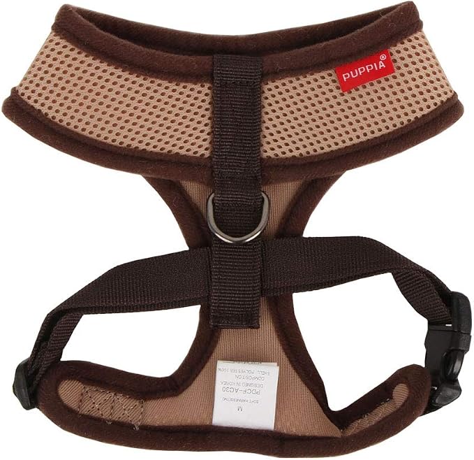 Puppia Soft Dog Harness No Choke Over-The-Head Triple Layered Breathable Mesh Adjustable Chest Belt and Quick-Release Buckle, Beige, Small (Pack of 2)