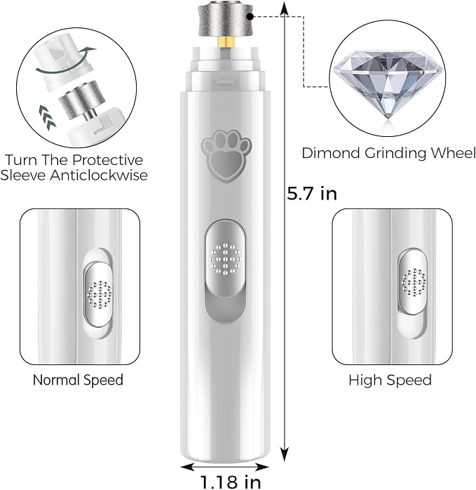 VIWIK 2-Speed Dog Nail Grinder, Upgrade Professional - White