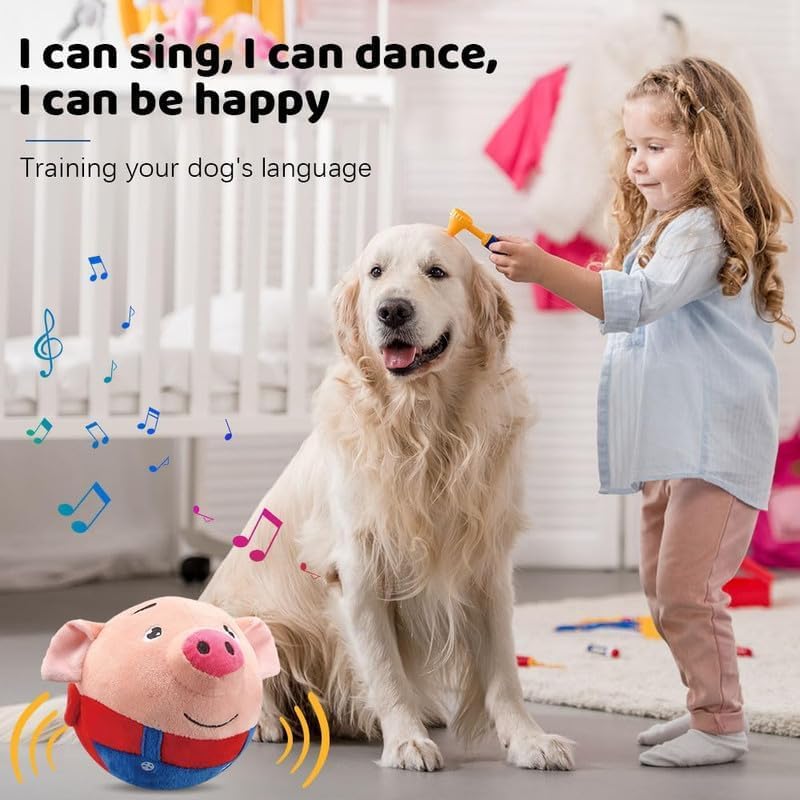 Interactive Dog Toys, Jumping Squeaky Dog Toys with Recording and Music Modes, Dog Toys to Keep Them Busy, Dog Birthday Plush Dog Toy, Rechargeable Interactive Dog Ball, Pet Toys for Dogs (Red Pig)