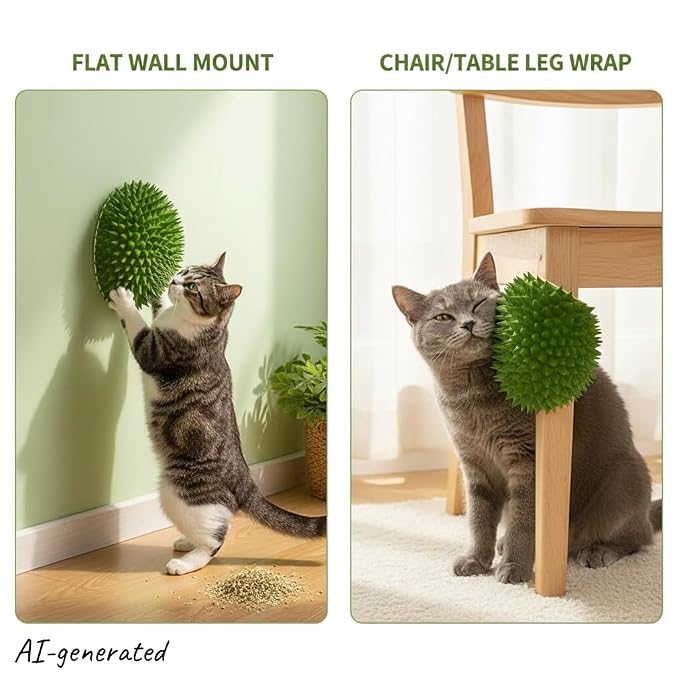 Durian Shaped Cat Self Groomer & Scratch Brush - Funny Fruit Design Cat Massage Brush for Shedding and Itch Relief, Plush Grooming Station with Handle