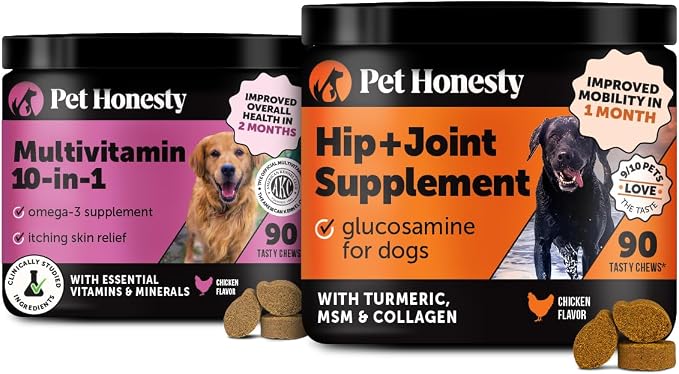 10 in 1 Multivitamin + Hip & Joint Health Soft Chew Supplement Virtual Bundle - Dog Vitamins - Glucosamine Chondroitin, Omegas, Turmeric and MSM for Overall Dog Health, Joint Supplement for Dogs.