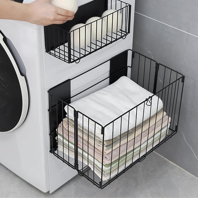 Picowe Extra Large Dryer Ball Organizer Magnetic Storage Bin, Foldable Magnetic Dryer Ball Holder for Laundry Room Organization and Storage to Hold 4-6 Dryer Balls, Without Balls (Black,L)