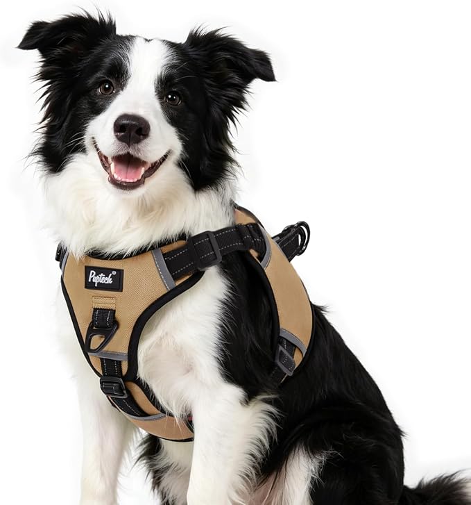 PUPTECK Dog Harness Medium Sized, No Pull Step-in Pet Vest Harness, Adjustable Soft Padded Reflective Safe Night Walking, No Choke Easy On & Off, Beige M