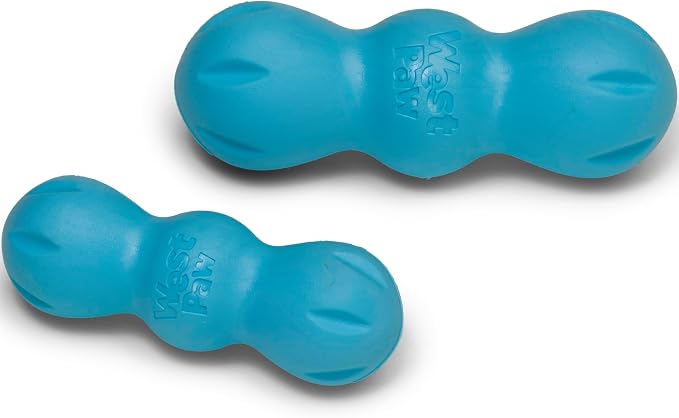 WEST PAW Zogoflex Rumpus Dog Chew Toy – Floatable Toy for Dogs, Aggressive Chewers – Puppy Chewing Toys for Catch, Fetch – Recyclable, Dishwasher-Safe, Small 5.25", Aqua Blue