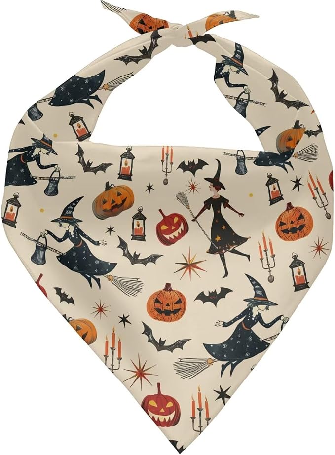 Jeiento Halloween Dog Bandana Pet Accessories Fly Witch Pumpkin Pet Scarf Reversible Triangle Dog, Small, Polyester