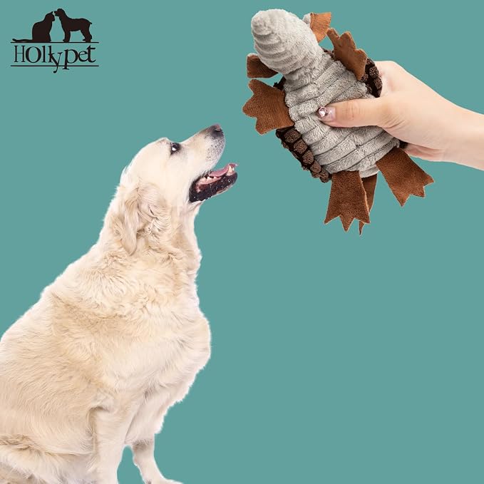 Hollypet Armadillo Squeaky Puppy Dog Toys for Small Medium Dogs, 6" | plush stuffed small dog squeak animal toy with unique grunt squeaker textured fabric for teeth cleaning toys