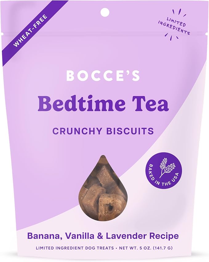 Bocce's Bakery Bedtime Tea Biscuit Dog Treat + Calming Supplement Bundle, Chamomile, L-Theanine