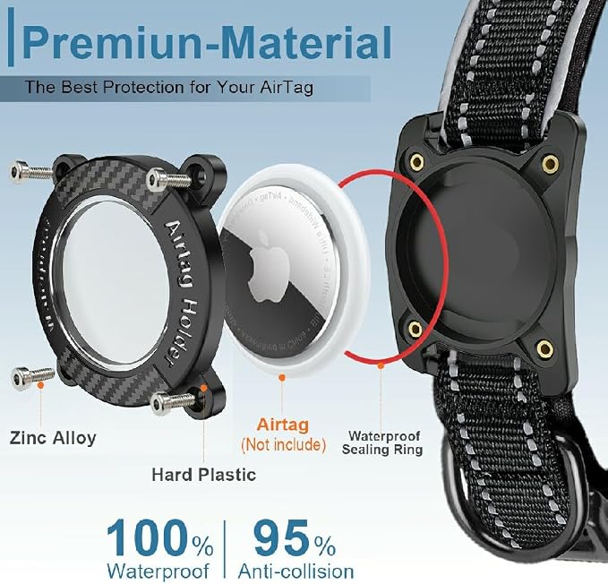 Upgrade Dog Collar with AirTag Holder, IP68 Waterproof, Black, S | 1000D Nylon, Reflective Stitching for Night Visibility, Adjustable Soft Padded, Ultra-Durable, for Small Medium Large Dogs