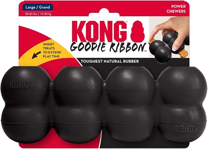 KONG Extreme Goodie Ribbon, Stuffable Rubber Chew Toy, for Large Dogs | Durable Stuffable Rubber Toy with Goodie Grippers That Hold Treats & Satisfy Natural Chewing Instincts