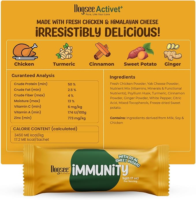 Dogsee Activet+ Freeze Dried Dog Food Topper with Yak Cheese Powder, Dog Supplement for Multi Vitamin, Boosting Immunity, Supports Growth, Improve Overall Health & Digestion (30 Sachets)