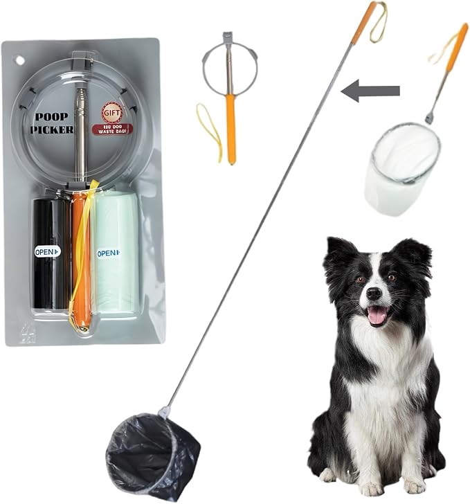 Dog Poop Catcher, Telescopic Pooper Scooper Catcher with Long Handle, Lightweight, Portable & Foldable Dog Poop Collector