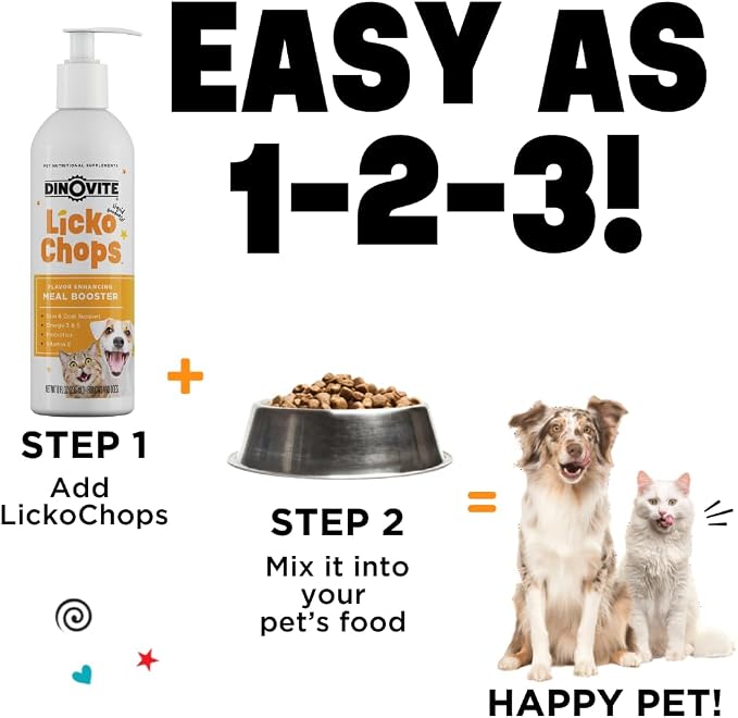 Dinovite Lickochops Supplement, Liquid Meal Topper for Dogs & Cats, 16 oz