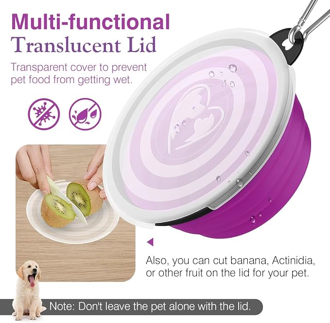 Pawaboo Collapsible Dog Bowls, 2 Pack, 1000ml, Pink + Purple