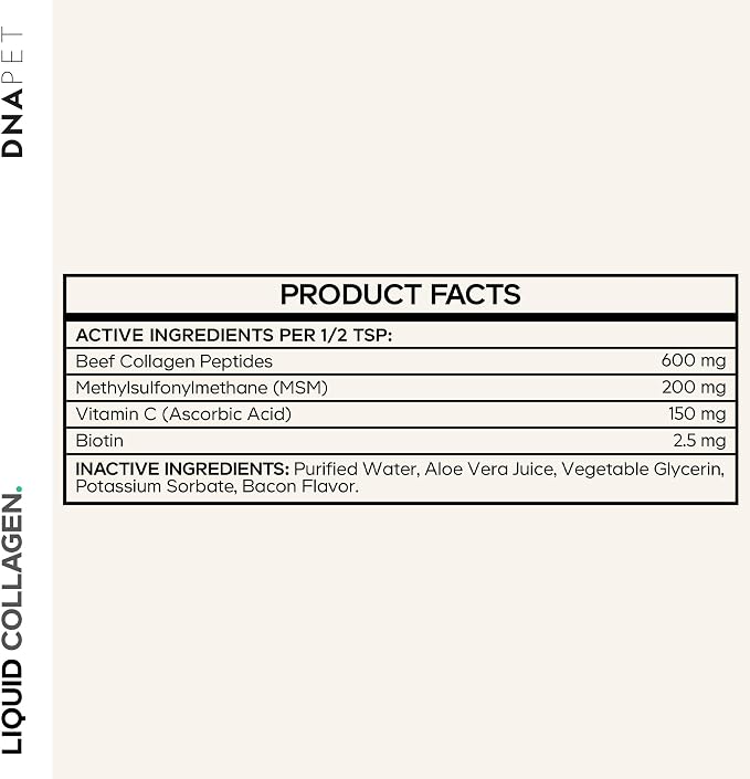 DNA PET Liquid Collagen for Dogs, Beef Peptides, Bacon Flavor, 4 fl oz