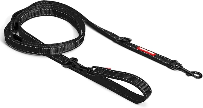 EzyDog Vario 6 Multi-Functional Dog Leash with Snap Hook, Standard, Black | Use as a 6.5 ft, 5.5 ft, or 4ft Leash, Use Hands Free, As a Short or Long Tether, or Double Leash, 1" Wide, Dogs Over 26 lbs