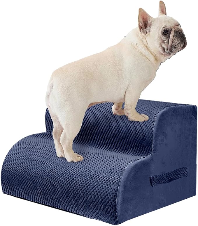 PAWSCRAT Dog Stairs for Small Pets, 11.8" H with 30D Material Soft Foam, Portable Ramp Non-Slip Surface Non-Slip for Couch and High Bed Climbing, 2-Step Stairs for Cat or Dog, Blue