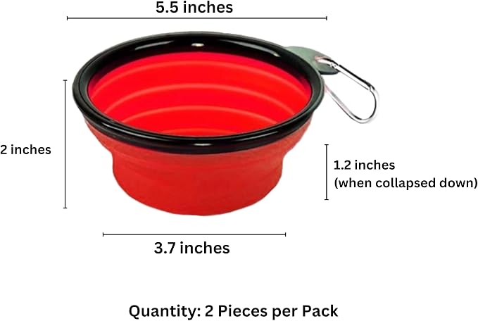 SunGrow Collapsible Dog Travel Bowls, 2 Pack, with Carabiner Clip