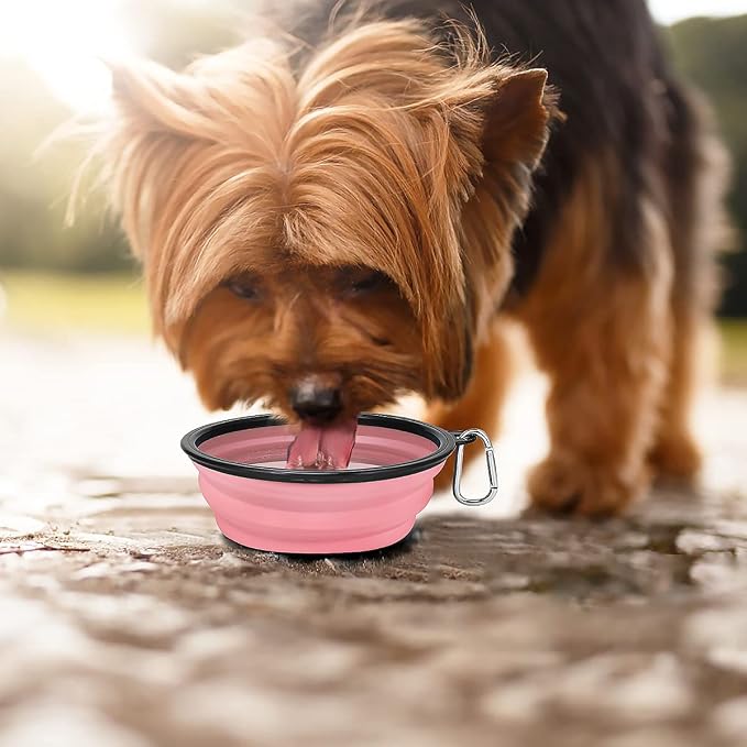 Kytely Large Collapsible Dog Bowls, 2 Pack, 34oz, Pink+Grey