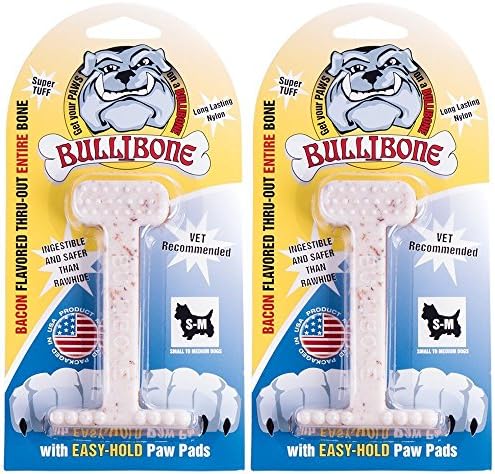 Bullibone Nylon Dog Chew Toy for Aggressive Chewers - Dental Hygiene Bone with Bacon Flavor, Durable Tough Chew Toys for Small Dogs, Indestructible Dog Bone - 2 Pack