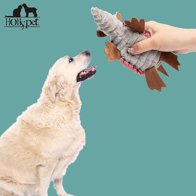 Hollypet Armadillo Squeaky Puppy Dog Toys for Small Medium Dogs, 6" | plush stuffed small dog squeak animal toy with unique grunt squeaker textured fabric for teeth cleaning toys