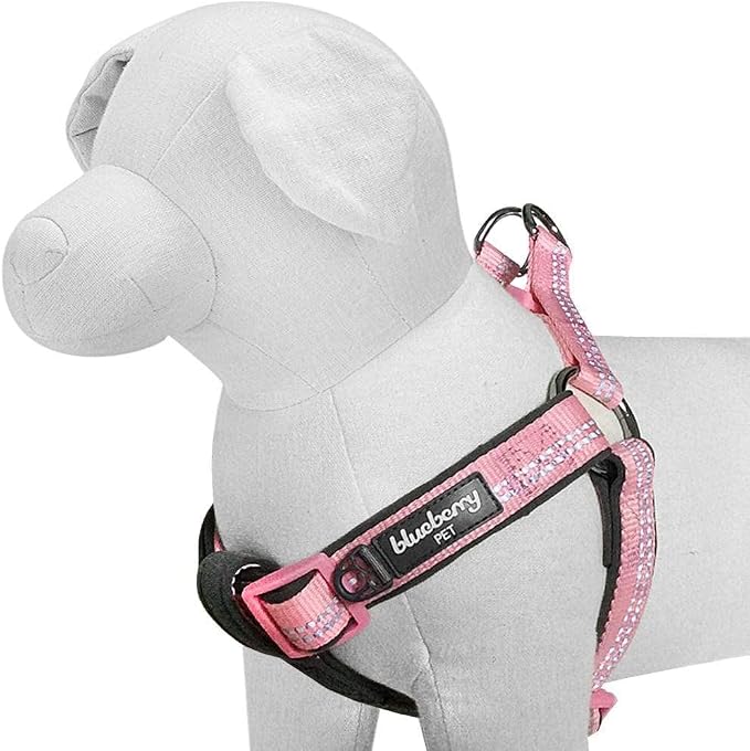 Blueberry Pet Soft & Comfy 3M Reflective Step-in Pastel Color Padded Dog Harness, Chest Girth 19.5" - 25.5", Baby Pink, Medium, Adjustable Harnesses for Dogs