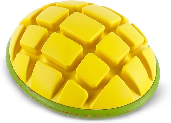 BarkBox Go Mango Tough Squeaky Rubber Dog Toy - Large | Candy-Scented, Durable Design for Long-Lasting, Squeaky Fun - Breeds