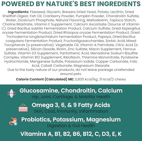 12-in-1 Dog Vitamin and Supplement Chews, 60 Ct - Senior and Puppy Vitamin | Glucosamine Chondroitin, Probiotics, Omega 3 - Hip & Joint, Skin & Coat, Immune, Digestive Support - Vitaminas Para Perros