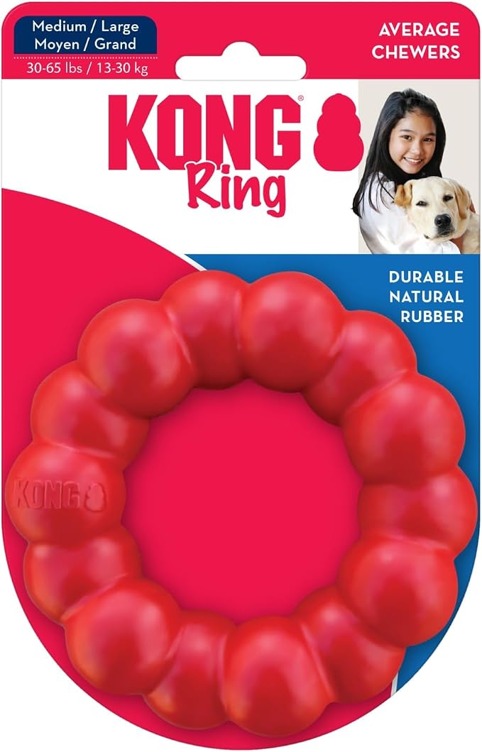 KONG Ring - Natural Rubber Ring Toy for Healthy Chewing Habits - Chew Toy Supports Dog Dental Health - Dog Toy Supports Instincts During Playtime - for Medium/Large Dogs (Pack of 4)