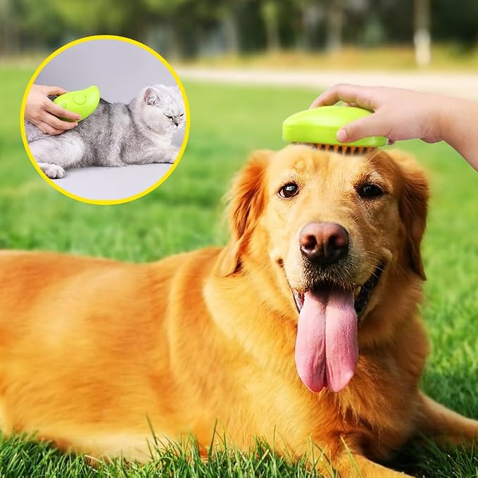 Cat Brush,3 in1 Cat Steam Brush,Self Cleaning Steam Cat Brush for massage, Pet Steam Brush for Cat,Multifunctional Cat Steamer Brush,Cat Grooming Brush for Removing Tangled Loosse Hair (Green)