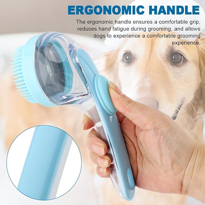 Pet Bath Brush, 2 in 1 Dog Bath Brush with Built-in Shampoo Dispenser, Pet Wash Brush with Double Head Toothbrush, Grooming Massage Brush for Dogs & Cats