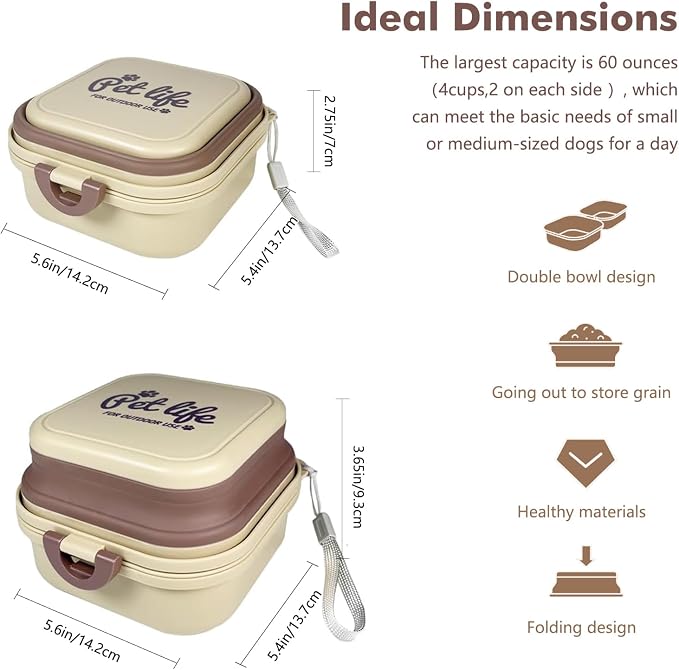 Collapsible Dog Bowls, Travel Double Bowl, Small/60oz