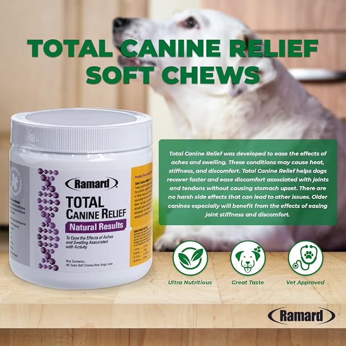 Ramard Total Canine Relief - Tasty Soft Chews for Total Canine Relief: Muscle Formula, Joint Care, and More - Healthy Chewable Tablets for Daily Wellness and Agility Support - 45 Chews