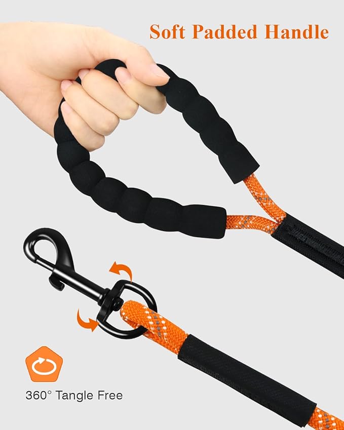Taglory Long Dog Leash, 15FT 30FT 50FT 66FT Reflective Heavy Duty Rope Leash with Soft Padded Handle for Maximum Freedom in Yard, Field & Camping Large Dogs, Orange 66FT