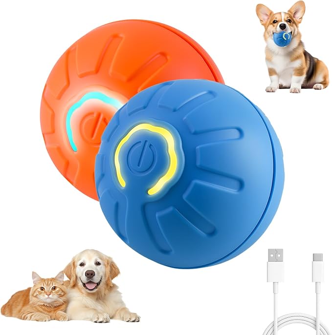 2PCS Shaky Ball Toy for Dogs, Vibrating Dog Ball, USB Rechargeable, Interactive, Automatic Moving, Bouncing, Perfect for Small, Medium, Large Dogs (Small, Gear)