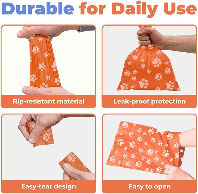 Best Pet Supplies Dog Poop Bags for Waste Refuse Cleanup, Doggy Roll Replacements for Outdoor Puppy Walking and Travel, Leak Proof and Tear Resistant, Thick Plastic - Orange, 150 Bags