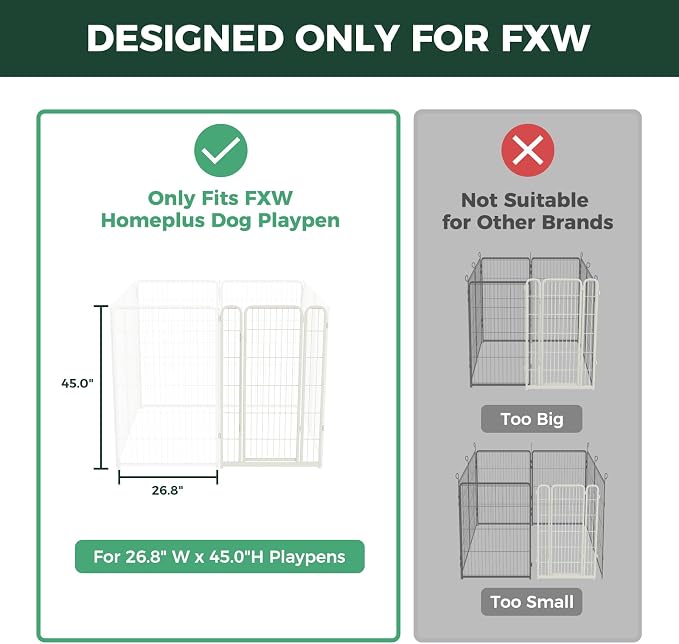 FXW Homeplus Unleashed Dog Playpen Designed for Indoor Use, 1 Add-on Gate, 45" Height for Large Dogs, White│Patented