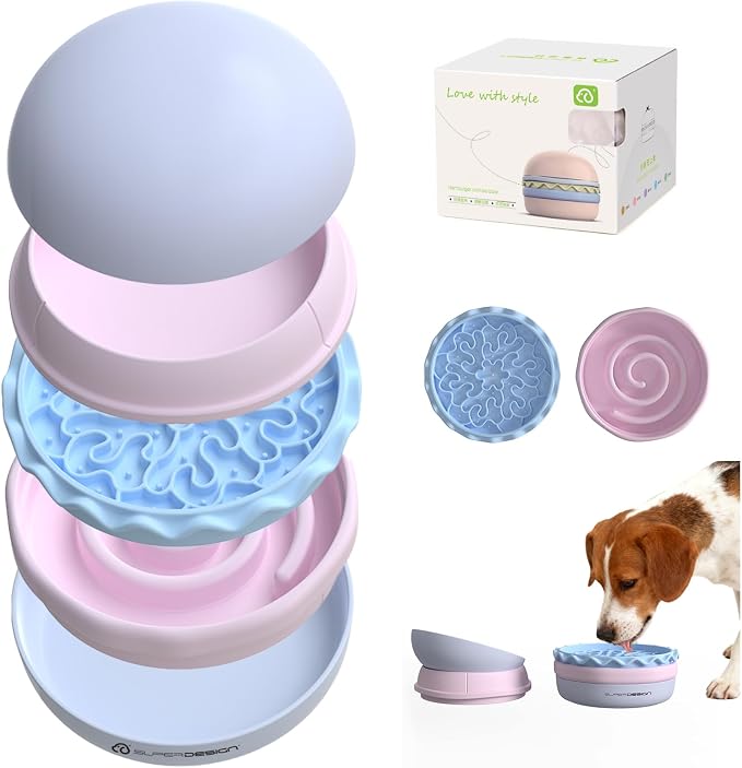 5-in-1 Dog Bowls Set, 6.1 inch Cute Colorful Hamburger-Shaped Dog Food Bowl Stackable for Easy Storage and Travel, Cat Bowls for Food and Water, Pet Bowls Suitable for Small and Medium Dogs (Purple)