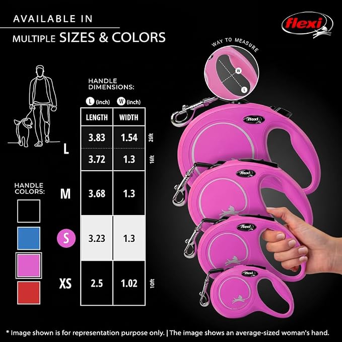 FLEXI® Classic Tape Retractable Dog Leash, Small, 16 ft - Pink | German engineered, original flexi leash, durable quality for dogs up to 33 lbs, tangle-free, walking, reliable brake system