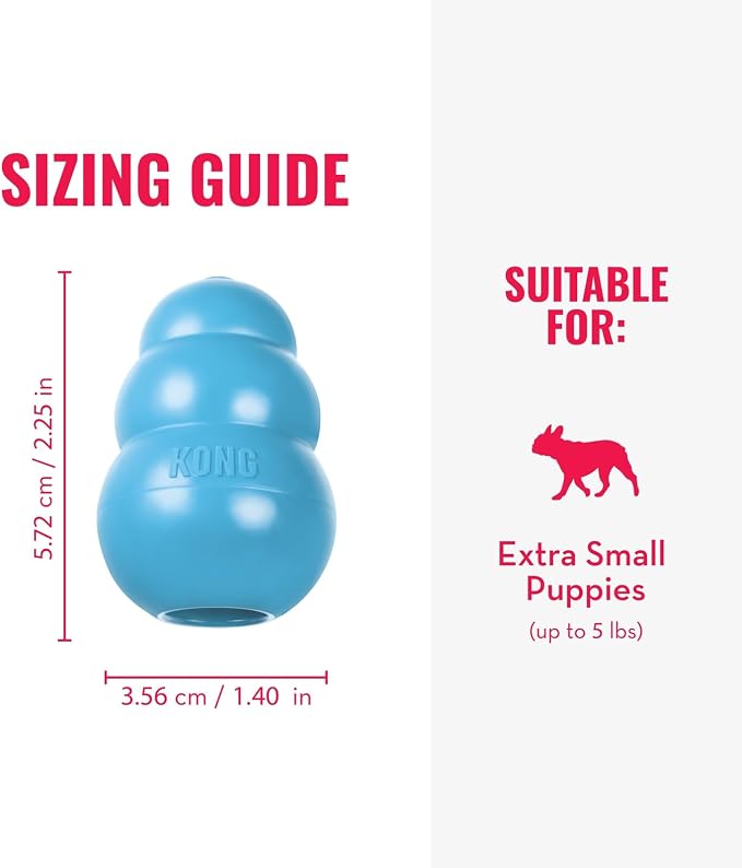 KONG Puppy, Natural Rubber Teething Chew Toy, for XS Puppies, Blue | Gentle Natural Teething Rubber Toy, Stuffable for Treats & Built for Chewing & Fetch with Growing Puppies